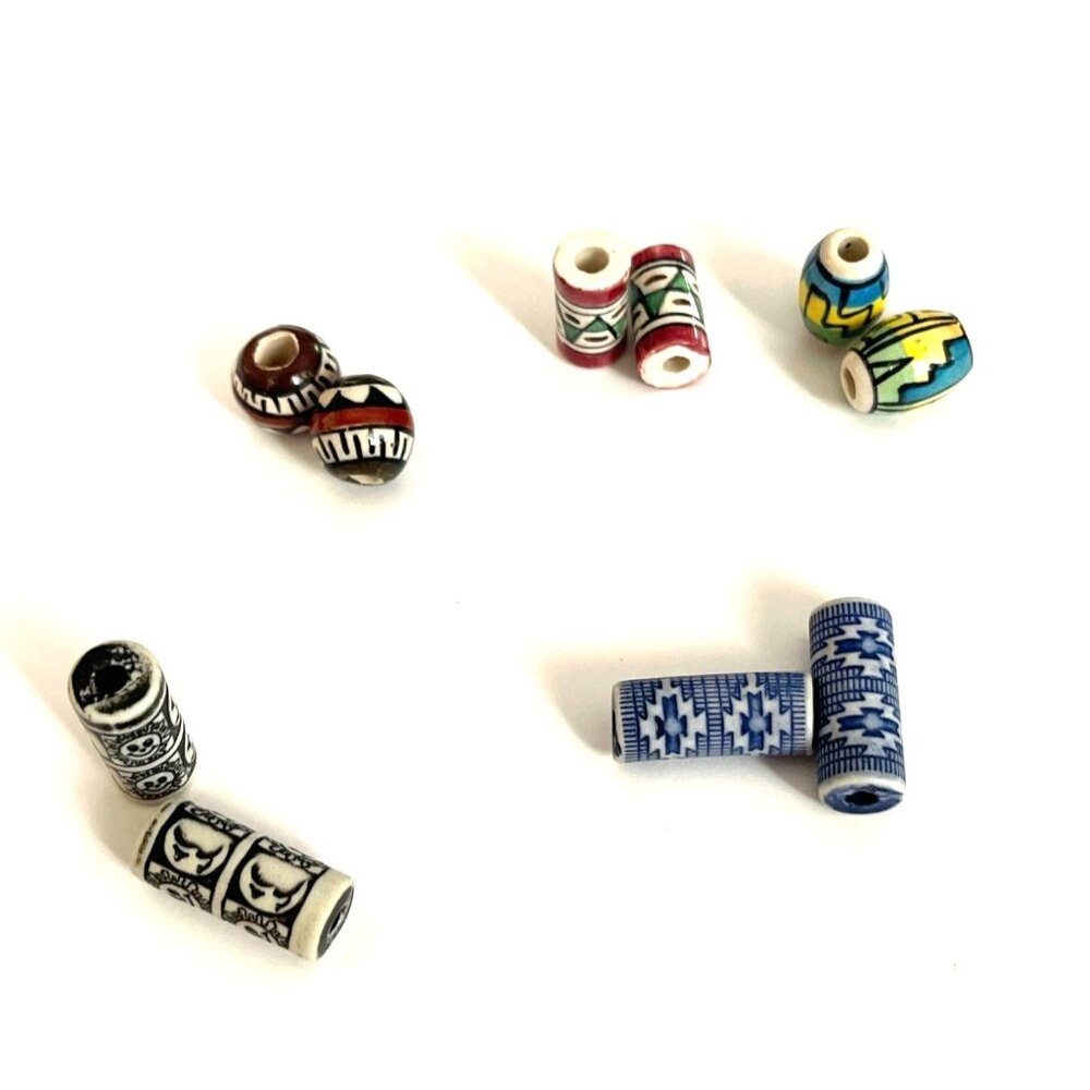 Vintage Tribal Design Ceramic Jewelry Making Supplies Bead Sets Beads Lot